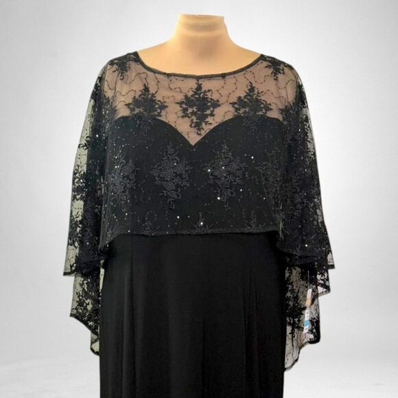 R & M Richards Plus Size Embroidered-Capelet Black Gown, NWT! Size 20W - Picture 5 of 14